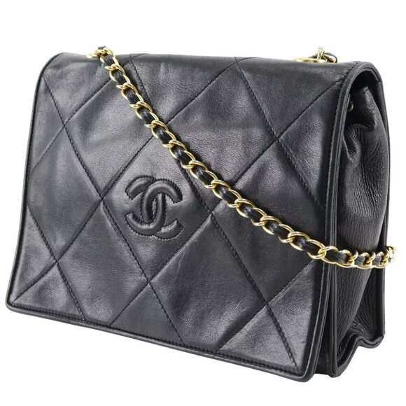 CHANEL ChainShoulder Shoulder Bag Diamond stitch Matelasse black lambskin ... - Picture 1 of 12